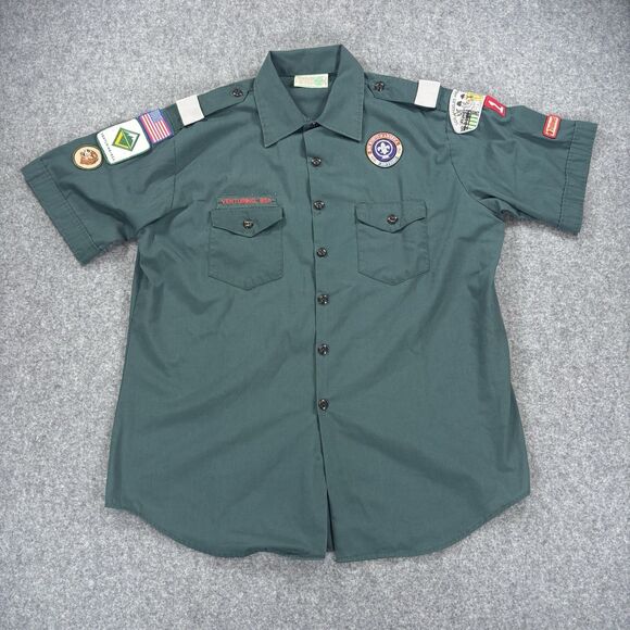 Boy Scouts of America Venturing BSA Shirt Mens XL Green Patches - Picture 1 of 9